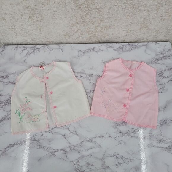 Samson Brothers Jhablas Summer Diaper Shirts Lot of 2 Newborn Vintage Girls - Picture 1 of 11